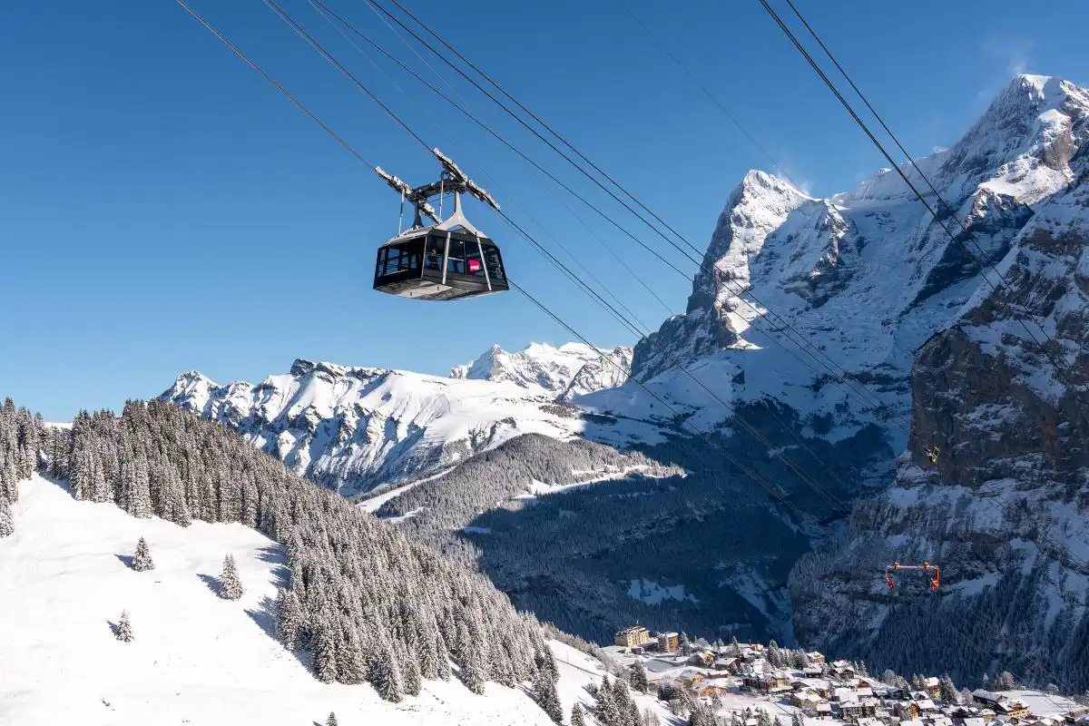 schilthornbahn cable car in swiss alps